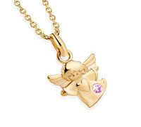 fish Ciondolo Angelo In Oro Con Cristallo Inclusa Collana Argento Certificato Scatola Regalo E Carta