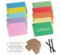 FISH DRAGATE 1000 Pezzi Flashcards A8,Cartoncini Colorati A Righe Con Penna,Flash Card Bigliettini,Flash Cards Per l'Apprendimento In Ufficio A Scuola (10 Colori)