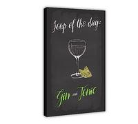 FISH DRAGATE Soup of the Day Gin Tonic Poster su tela per soggiorno, ufficio, casa, decorazione moderna da parete, 30 x 45 cm