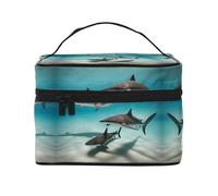 fish in the deep sea - Beauty case portatile da viaggio (22,9 x 16,5 x 15,7 cm), grande borsa per il trucco da donna, grande borsa per il trucco per ragazze, nera, taglia unica