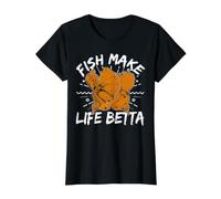Fish Make Life Betta for a Fishkeeper Maglietta con Stampa Grafica Economica, Donna, Nero, S