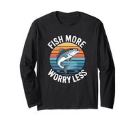 Fish More Worry Less, Retro Tramonto Pesca Amante Maglia a Manica