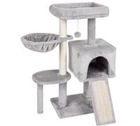 FISH&NAP US09H - Tiragraffi in sisal, con piattaforma di salto per gatti, centro attività e casa, colore: grigio