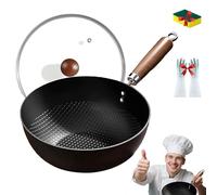 Fish Scale Pattern Flat Bottom Non-Stick Pan, 7.9/9.5/10.2 In Carbon Steel Pan Woks, Mini Multifunctional Ultra-Durable Scratch-Resistant Non Stick, for Induction and Gas (11in,With cover)