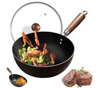 Fish Scale Pattern Flat Bottom Non-Stick Pan, Handmade Round Cooking Wok, High Purity Non-Stick Pan, with Lid, for Cooker Gas Stir Fry Pans (20cm)