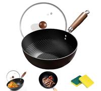Fish Scale Pattern Flat Bottom Non-stick Pan with Lid, 2025 New Uncoated Non-Stick Household Cooking Pans, Round Cooking Frying Pan for Induction & Gas Stoves, Easy to Clean (10.3in)