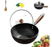 Fish Scale Pattern Flat Bottom Non-stick Pan with Lid, Uncoated Non-Stick Household Cooking Pan, for Induction & Gas Stoves, Dishwasher-Friendly (28 cm)