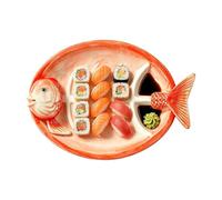 Fish-shaped Ceramic Plates With Dipping Sauce Dividers, Handmade Sushi Plates | Ceramic Fish Shape Dish With Sauce Compartment | Serving Plate For Snacks, Dumplings, Fruits, Appetizers, Party