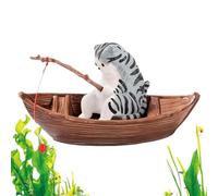 Fish Tank Statue - Cute Kitten Fishing Boat Ornament,Floating Aquarium