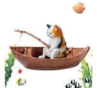 Fish Tank Statue - Cute Kitten Fishing Boat Ornament,Floating Aquarium