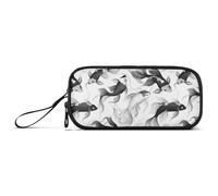 Fish Trendy Nero e Bianco_4 Astuccio in Nylon Grande Capacità Slot Astuccio Astuccio Cancelleria Organizzatore per Ufficio Preppy