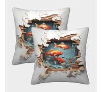 Fish Wall Art-3D Ocean Scene Style Federe Cuscini Per Divano Decorative Art Fodere Per Cuscini 2 Pezzi Quadrate Cerniera Invisibile Del Divano Arredamento 50x50cm