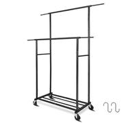 Fishat Portabiti portatile a doppia asta, con organizer per vestiti su ruote bloccabili, 121,9 x 38,1 x 170,2 cm (larghezza x profondità x altezza), in metallo, semplice da appendere con 2 ganci