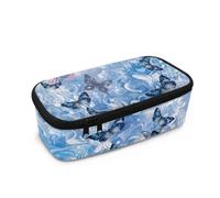 FishDing Astuccio per matite per ragazze, materiale scolastico, grande capacità, organizer con doppia cerniera, Nota musicale farfalla blu, Taglia unica, Organizer per borse