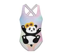 FishDing Costume da bagno da bambina età 5-6 anni leggero costume da bagno modesto costume da bagno per bambini, Simpatico panda girasole, 13-14 Anni