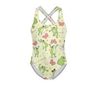 FishDing Costume da bagno per bambine dai 5 ai 6 anni, comodo costume da bagno per piscina estiva senza maniche, bikini hawaiano, Graziosa rana e farfalla, 5-6 Anni