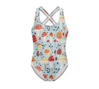 FishDing Costume da bagno per bambine senza maniche, età 5-6 anni, resistente all'usura, costume da bagno modesto per la spiaggia, Neon Musica Nota Farfalla, 13-14 Anni
