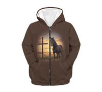 FishDing Felpa con cappuccio 6-16t con zip per bambini felpa con cappuccio casual top coat con tasche sport palestra autunno pullover, Croce di cavallo, 11-13 Years