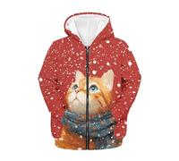 FishDing Felpa con cappuccio 6-16t per bambini con cerniera morbida felpe con cappuccio felpe con cappuccio giacche con cappuccio pullover casual con tasche, Gatto natalizio., 14-16 Years