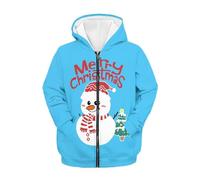 FishDing Felpa con cappuccio 6-16t per bambini con zip e cappuccio autunnale cardigan giacca con cappuccio pullover a maniche lunghe cappotto con tasca, Pupazzo di neve natalizio, 8-10 Years