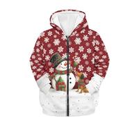 FishDing Felpa con cappuccio con zip per bambini, a maniche lunghe, con cappuccio, per l'autunno, 6-16 anni, con tasche, per palestra e sport, Pupazzo di neve natalizio, 6-7 Years