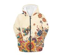 FishDing Felpa con cappuccio per bambini, con cerniera, top coat autunnale, alla moda, con tasche, per sport e palestra, Farfalla floreale., 8-10 Years