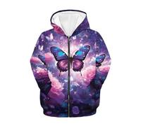 FishDing Felpa con cappuccio per bambini, con cerniera, top coat autunnale, alla moda, con tasche, per sport e palestra, Farfalla fiore, 14-16 Years
