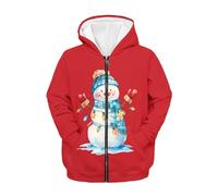 FishDing Felpa con cappuccio per bambini con zip 6-16t Felpa con cappuccio vestiti autunnali casual con tasche abbigliamento sportivo palestra, Pupazzo di neve natalizio, 6-7 Years
