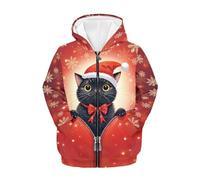FishDing Felpa per bambini con zip e cappuccio cappotto con cappuccio autunno manica lunga outfit felpa con cappuccio con tasca 6-16t, Gatto natalizio., 14-16 Years