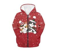 FishDing Felpe con cappuccio con zip per bambini felpe con cappuccio in tessuto felpa con cappuccio alla moda autunno a maniche lunghe vestito con tasca 6-16t, Gatto natalizio., 11-13 Years
