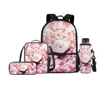FishDing Zainetto per la scuola di ragazze con borsa per bottiglia d'acqua, portapranzo, portapenne, astuccio per bambini, borsa per escursionismo, Gatto in fiore di, Taglia unica