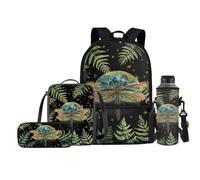 FishDing Zaino per la scuola, per bambini, con borraccia, portapranzo, zaino da viaggio per attività all'aperto (4 in 1), Luna libellula, Taglia unica, Zaini Daypack