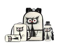FishDing Zaino per la scuola, per bambini, con borraccia, portapranzo, zaino da viaggio per attività all'aperto (4 in 1), Gatto divertente., Taglia unica, Zaini Daypack