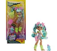 Fisher-Price Cave Club-Bambola Rockelle con Capelli Verde Acqua, Cucciolo di Din