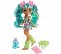 Fisher-Price Cave Club-Bambola Rockelle con Capelli Verde Acqua, Cucciolo di Dinosauro e Accessori, Giocattolo per Bambini 4+Anni, GWT25