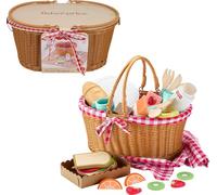 Fisher-Price - Cestino da Picnic in Legno, set da 31 pezzi per la narrazione e il gioco di finzione, include tovaglia, cibo, piatti e posate, giocattolo per bambini, 3+ anni, HXT81
