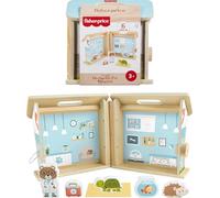 Fisher-Price - Clinica Veterinaria Sempre con Te, set in legno con 6 amici cuccioli e accessori a tema inclusi, apribile e con maniglia per giocare anche in viaggio, 3+ anni, JFG07