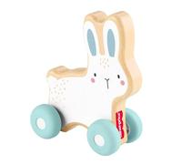 Fisher-Price - Coniglietto a spinta in legno, gioco veicolo a forma di coniglietto con ruote in silicone per lo sviluppo del gattonamento, giocattolo per bambini, 6+ mesi, JDM52