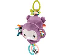 Fisher-Price Giocattolo per Passeggino Sing & Go Viola Scimmia Musicale sensoriale Peluche con Pieghe e Clacker per Neonati dalla Nascit