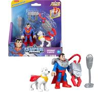 Fisher-Price Imaginext DC Super Friends, Action Figure Metal Force e set di accessori con Superman, Krypto Super Dog da 7,6 cm e strumento per afferrare