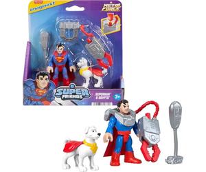 Fisher-Price Imaginext DC Super Friends, Action Figure Metal Force e set di accessori con Superman, Krypto Super Dog da 7,6 cm e strumento per afferrare
