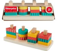 Fisher-Price - Impilatore di forme in legno, 12 forme da impilare e una base, gioco cercaforme per stimolare le capacità motorie e la risoluzione di problemi, giocattolo per bambini, 2+ anni, HXV05