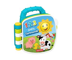 FISHER-PRICE Libro musicale degli amici degli animali - libro musicale con effetti di luce e rumore, per conoscere animali e numeri, parla tedesco, a partire da 6 mesi/1 anno, GFP29