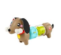 Fisher-Price Pets - Bassotto Gira e Gioca, cucciolo per il gioco sensoriale con sonaglino e coda girevole clac clac, orecchie e lingua morbide, giocattolo per bambini, 6+ mesi, HTW91