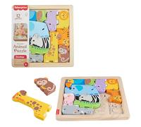 Fisher-Price - Puzzle Animali in Legno, set cercaforme con 12 blocchi in legno a forma di animali e 1 vassoio con linee da seguire, giocattolo per bambini, 2+ anni, JFG10