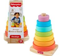 Fisher-Price Rock-a-Stack - Giocattolo in legno per bambini, 8 pezzi di attività impilabili per lo sviluppo di abilità motorie, bambini dai 18 mesi in su