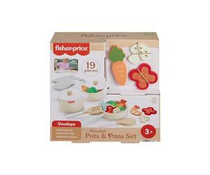 Fisher-Price Set Cuciniamo Insieme in Legno | 19 pezzi in legno, metallo e tessuto, cibo finto e accessori cucina, bambini in età prescolare dai 3 anni, HXT83