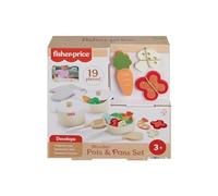 Fisher-Price - Set in legno Cuciniamo Insieme, playset a tema cucina con 19 pezzi in legno tra cui pentola, padelle, vivande e utensili vari da cucina, giocattolo per bambini, 3+ anni, HXT83