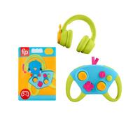 Fisher-Price - Set Level-Up Little Gamer, 3 giochi a tema gaming per lo svliuppo della dentizione, controller, cuffie e sonaglino frusciante, giocattolo per bambini, 3+ mesi, HYR57