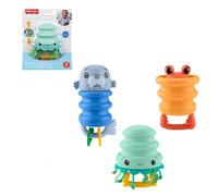 Fisher-Price - Sonaglio Squishseose 2 in 1, giocattolo in silicone a tema oceano per la dentizione e le attività sensoriali, effetto fisarmonica e "clic clac", 3+ mesi, JHB54